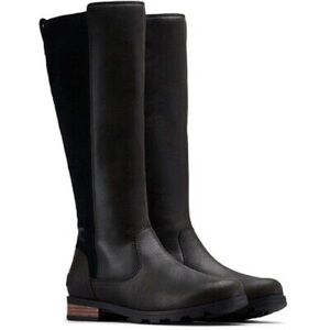 Sorel Emelie Waterproof Tall Riding Boots Zip Black Leather Suede US 8.5